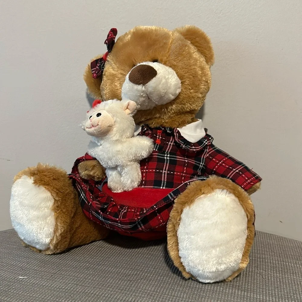 Brooks Brothers 19” plush Teddy Bear w/ lamb. Dressed in Red Plaid dress.